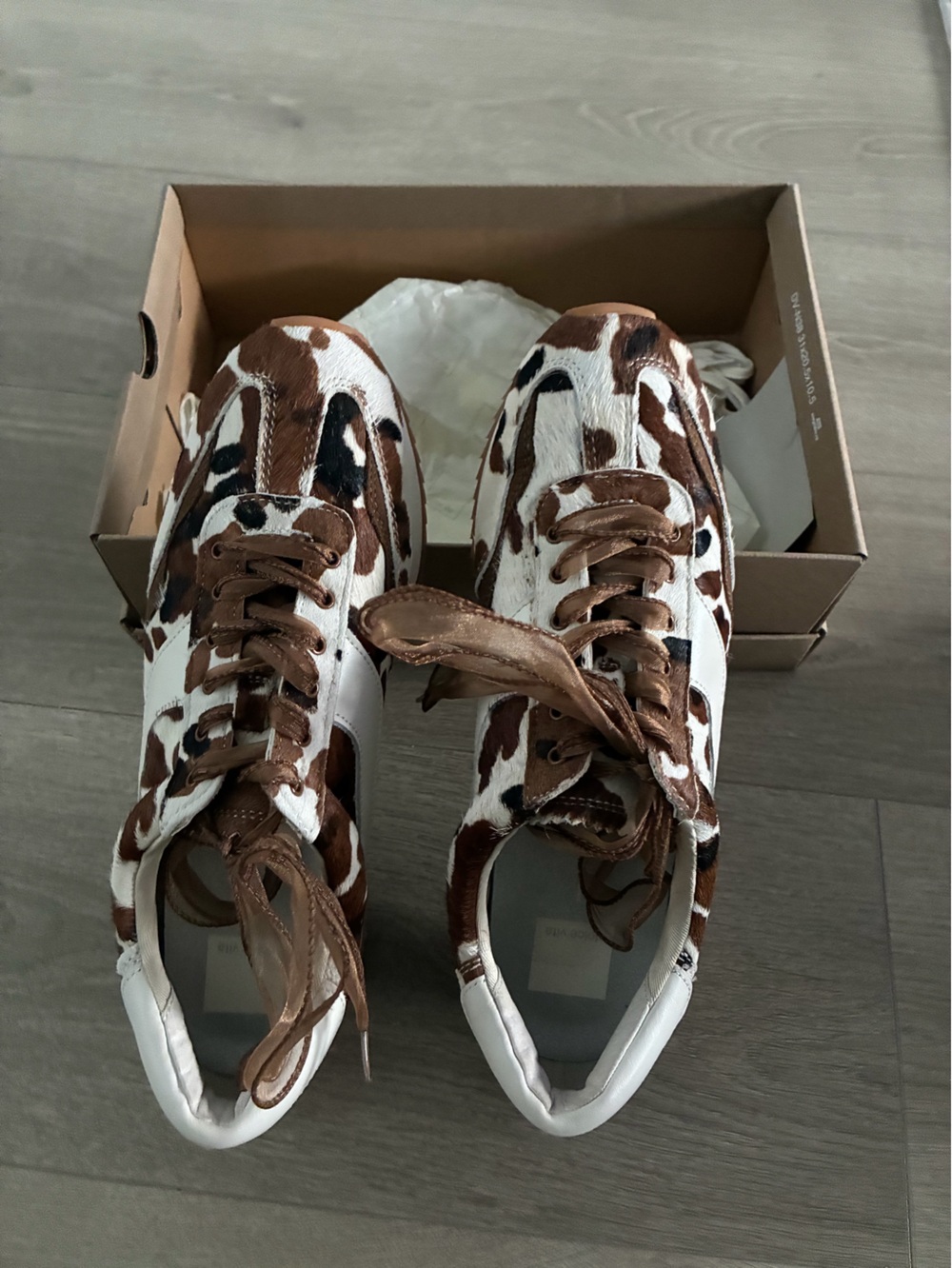 Ladies Brown and White Cow-Print Sneakers - Stylish Everyday Shoes - Picture 1 of 6